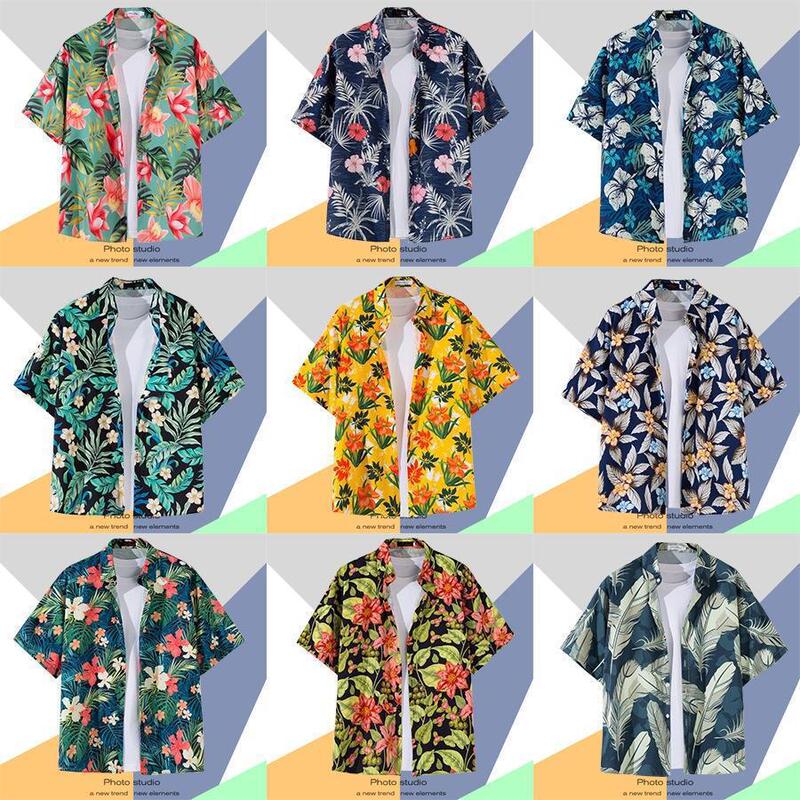 Hawaiian printed short sleeve shirt men's beach foreign trade for Amazon men's shirt loose fancy top