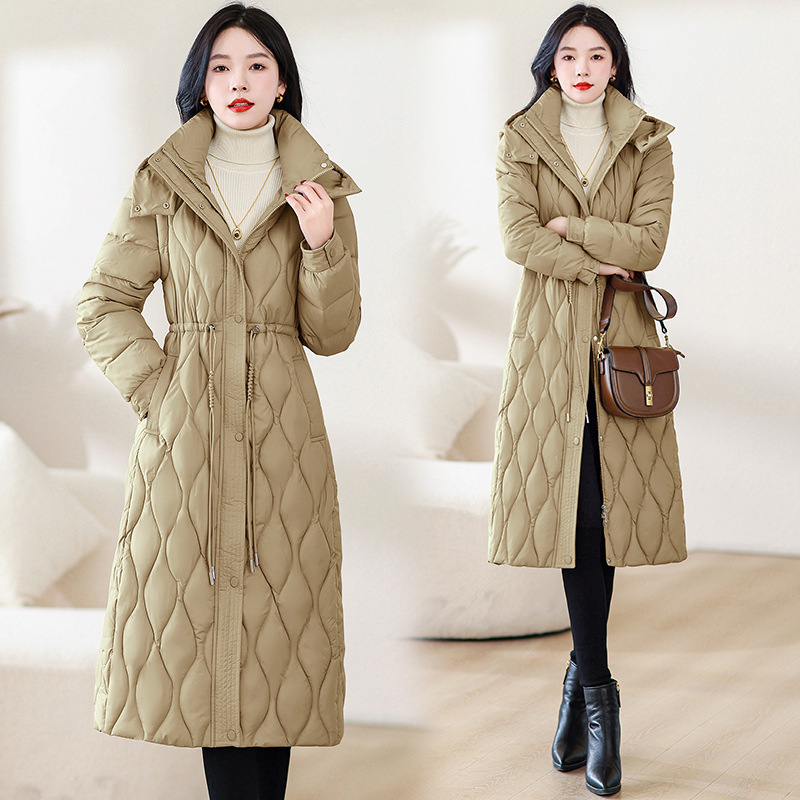 Fashionable Women's Long Cotton Coat with Detachable Hood, Slimming Two-Way Wear, Detachable Thickened down Jacket