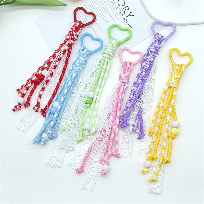 Creative Candy Color Series Lace Ribbon Woven Lanyard Miu Style Climbing Rope Car Keychain Bag Hanging