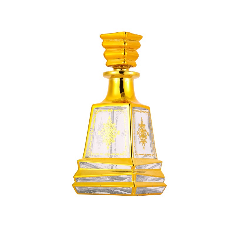 Botella de difusión de vidrio árabe botella de perfume 150ml botella de exhibición de aceite esencial chapado en oro botella de vidrio fragrante botella dividida