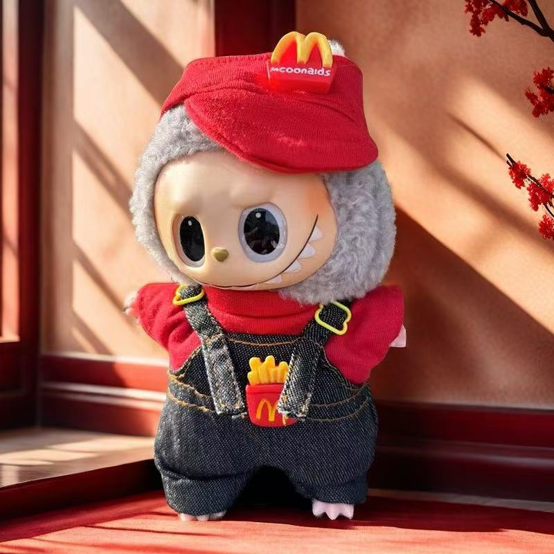 Nuevo conjunto de ropa y gorro de peluche con cara de "Sugar Glue" para muñecas, colgante de peluche, juguete Labuba, amuleto para bolso.