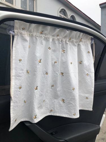 韩laonmanman汽车窗帘棉布刺绣遮阳帘挡光吸盘ins田园风 樱桃橄榄