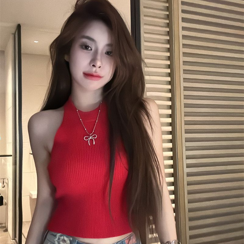 Retro red knitted sweater
