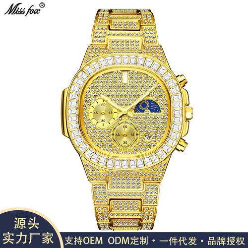 MISSFOX watch European and American high-end fashion hip-hop full-diamond multi-functional casual quartz men's watch manufacturer