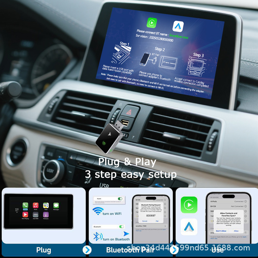 Cross-Border Hot-Selling Wireless Carplay Box Android Auto 2-in-1 Smart Car Interconnection Carplay Adapter