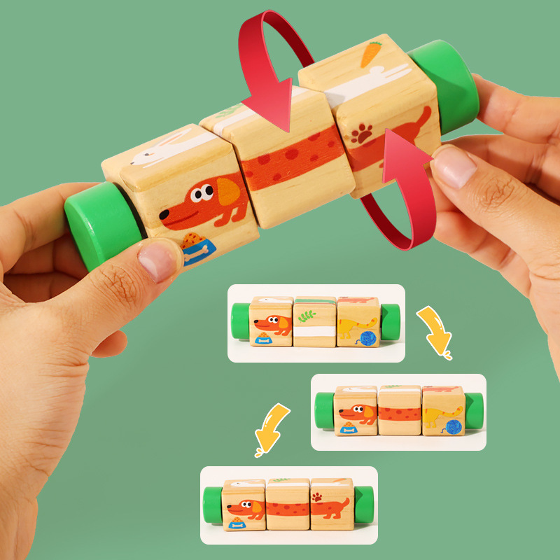 CE CPC 子供の木製動物回転パズルビルディングブロック赤ちゃん早期教育動物認知パズル知育玩具|undefined