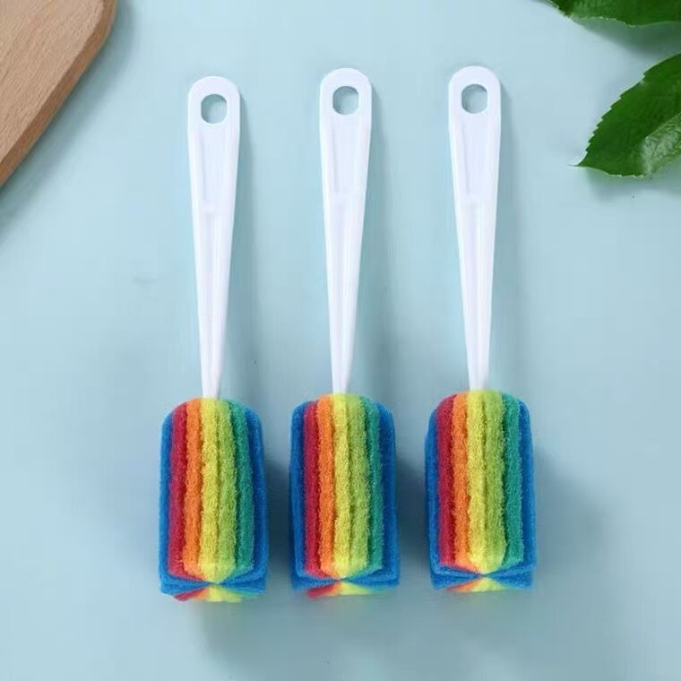 Long-Handled Cup Brush, Scouring Pad, Rainbow Cup Brush, Cup Cleaning Artifact, Bottle Brush, Cleaning Brush, Sponge Brush, Long Handle