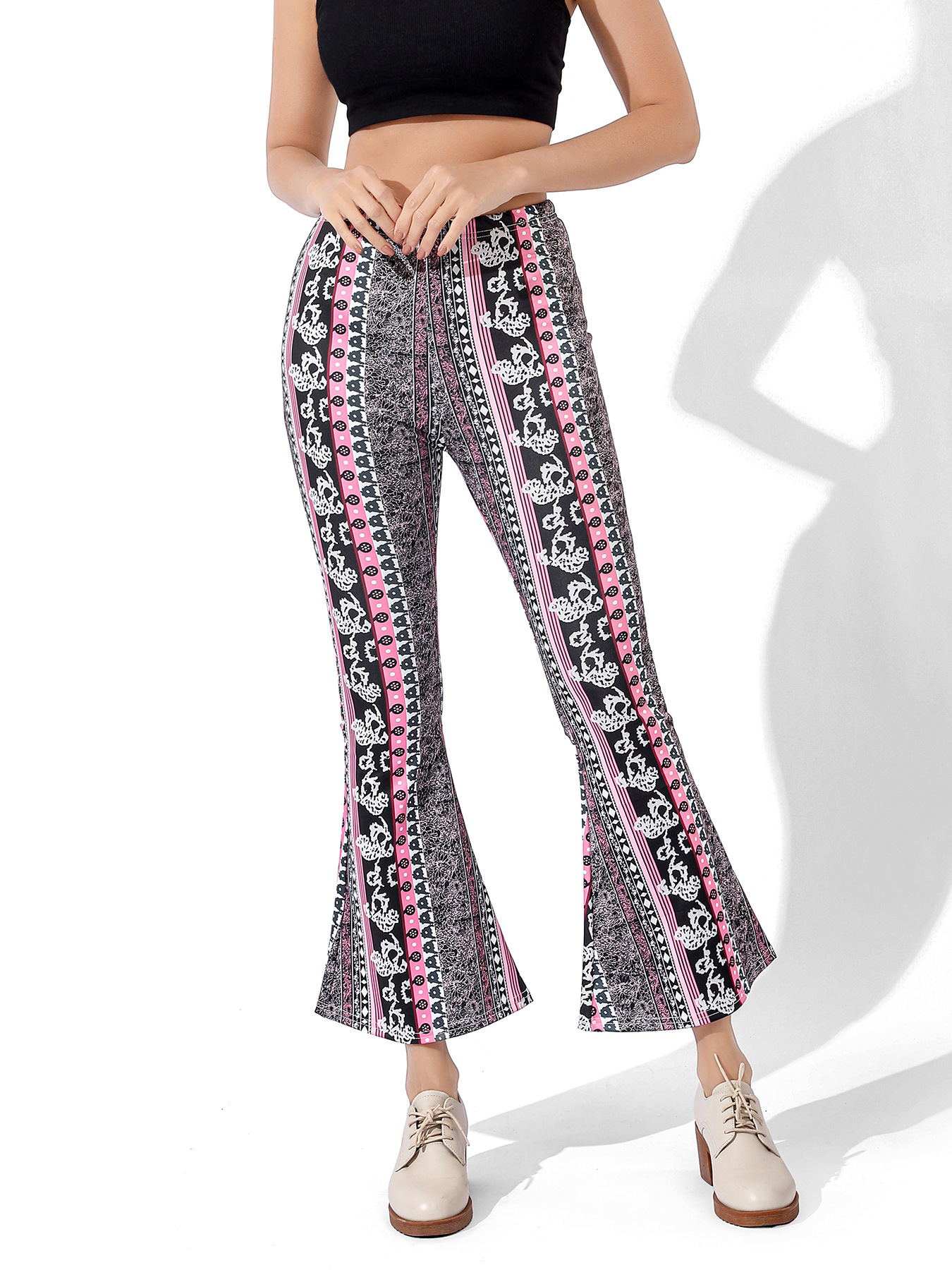 Pantaloni da yoga da donna stampa digitale elasticizzati allenamento per la danza shopping casual piccoli pantaloni da yoga freschi leggings con fondo a zampa d'elefante_voghion.com