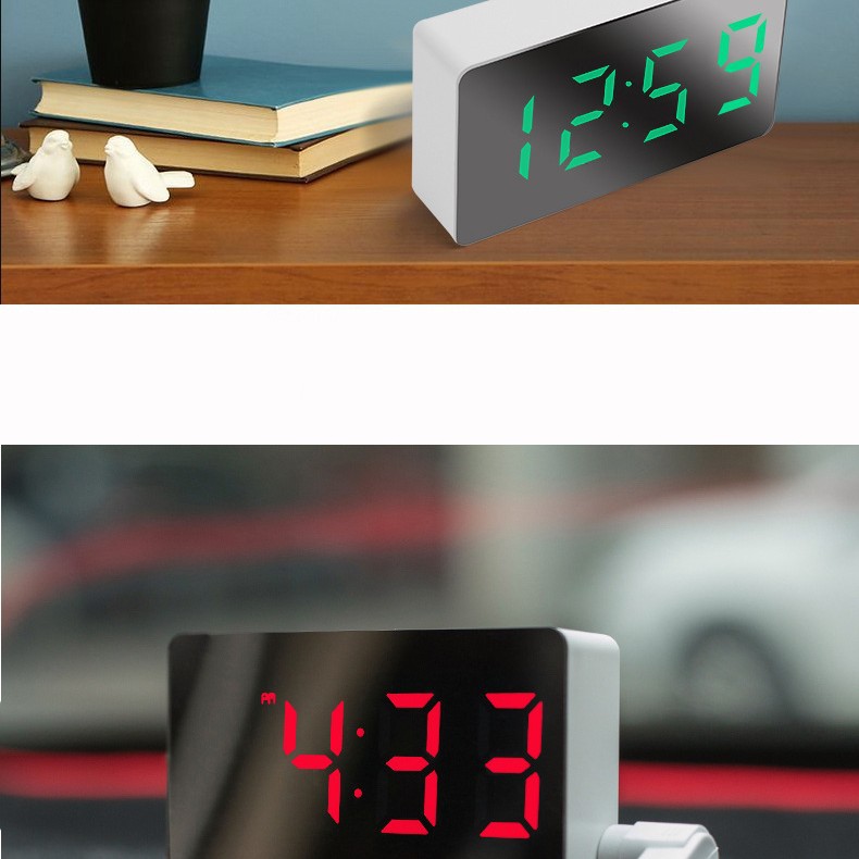 Mini espejo LED reloj de viaje reloj electrónico digital Reloj despertador de coche Multicolor Fuente mudo portátil