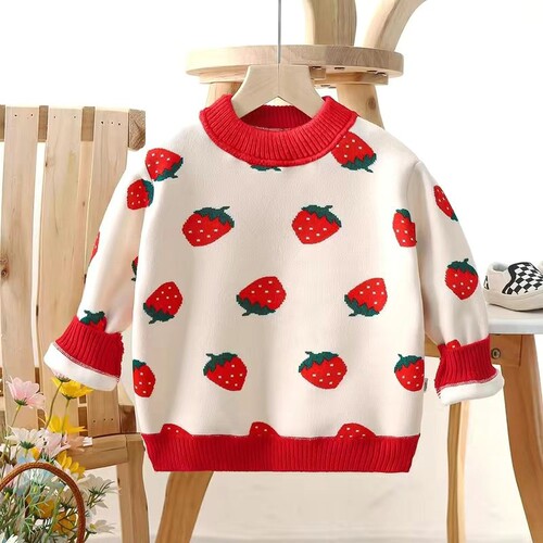 Children's and girls' padded and thick crew neck sweaters for autumn and winter, stylish knitted shirts for kids