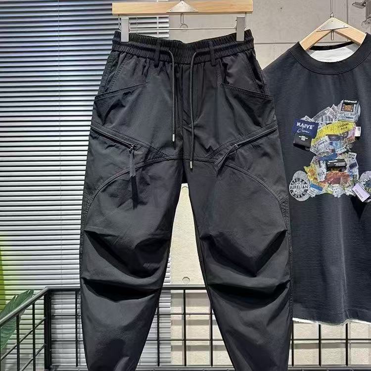 Black Overalls Spring and Summer Thin Men's Loose Outdoor Casual Sports Pants Functional Cropped Trendy Brand Haren Pants