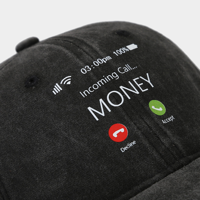 MONEY ha risposto al telefono con un berretto da baseball con motivo a trasferimento termico per uomo e donna, un cappello alla moda con lingua d'anatra_voghion.com