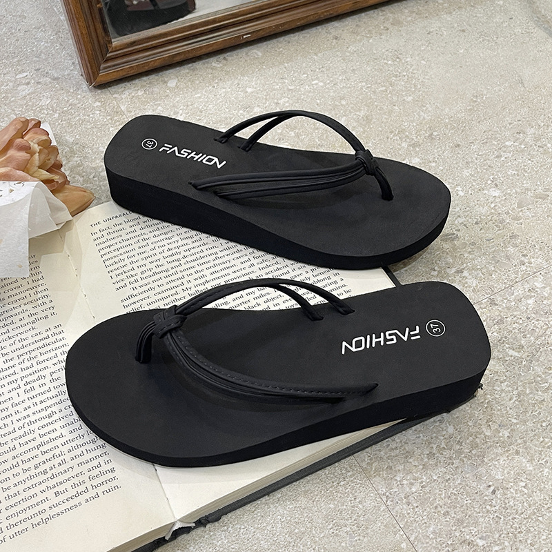 Beach Wedge Flip-Flops for Women, Outdoor Flat-Soled Slippers, Double-Strap Beach Slippers, Non-Slip Mid-Heel Sandals for Women