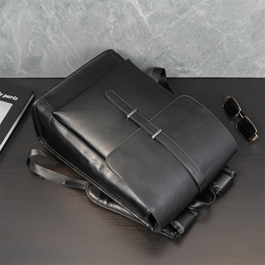 Black Oil Wax Leather Backpack 3