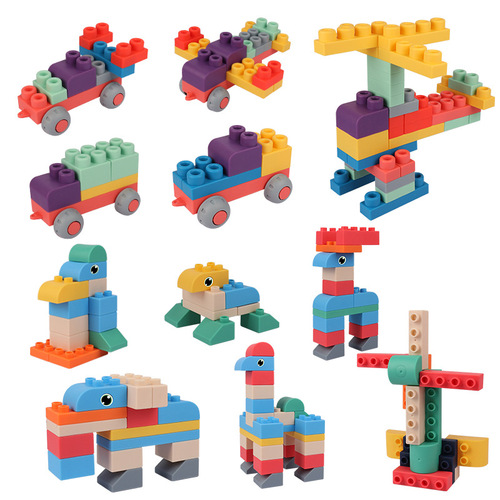 Large particle soft glue building blocks baby educational toys baby chewing blocks diy assembly toys factory direct sales