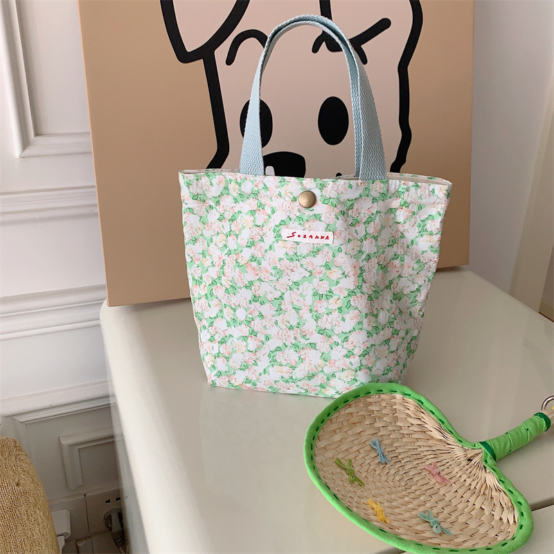 75g Weight Magnetic Buckle Closure Type Top Handle Strap Type Handbag Bags Type Casual Occasion Canvas Material Flower Pattern Spring&Summer Season Women's Gender Vacation Style Square Shape Women's Canvas Flower Vacation Square Magnetic Buckle Handbag 37
