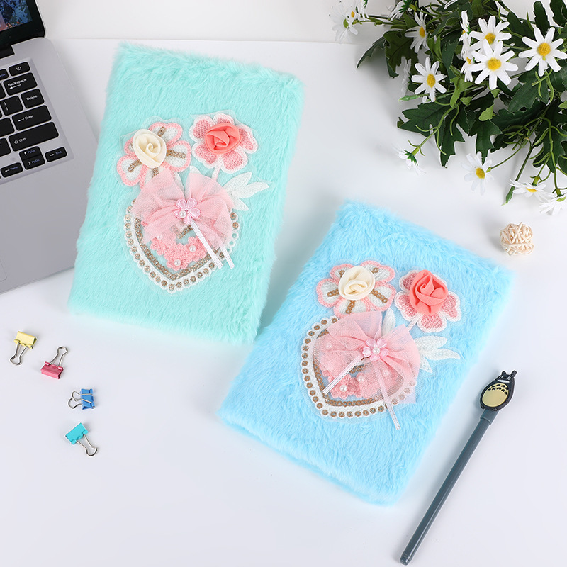 En stock lindo Flor de peluche libro estudiante cumpleaños graduación regalo libreta creativa chica dibujos animados diario libro