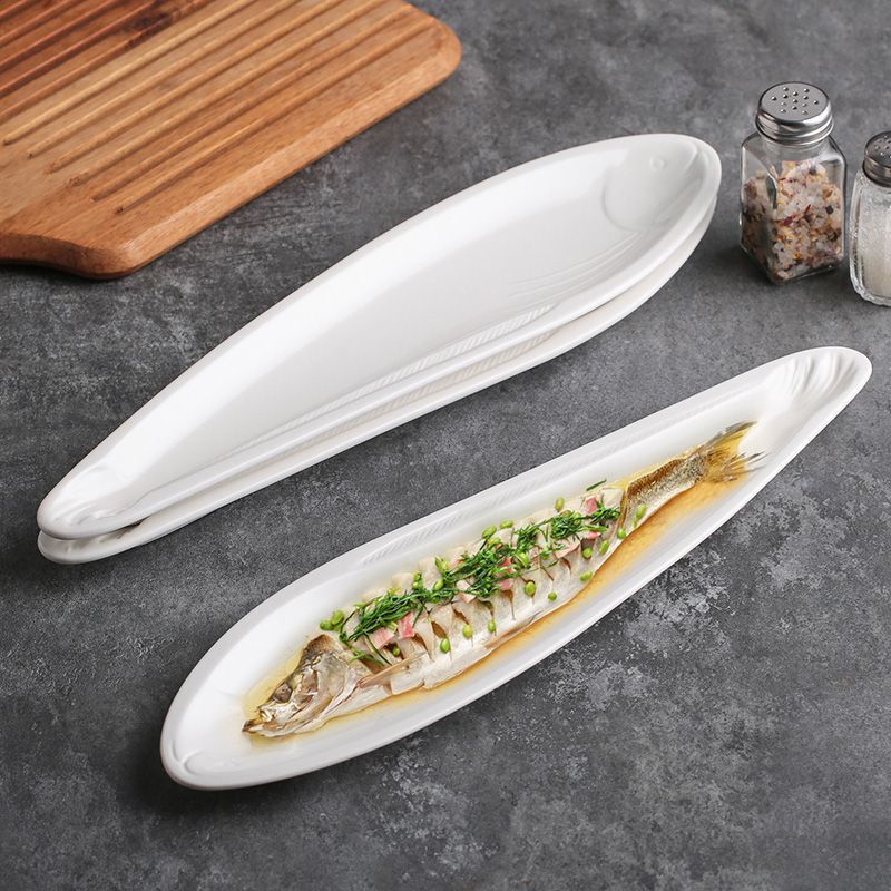 Hotel saury plate saury shaped irregular features by seafood fish farmhouse steamed fish plate ceramic pure white plate