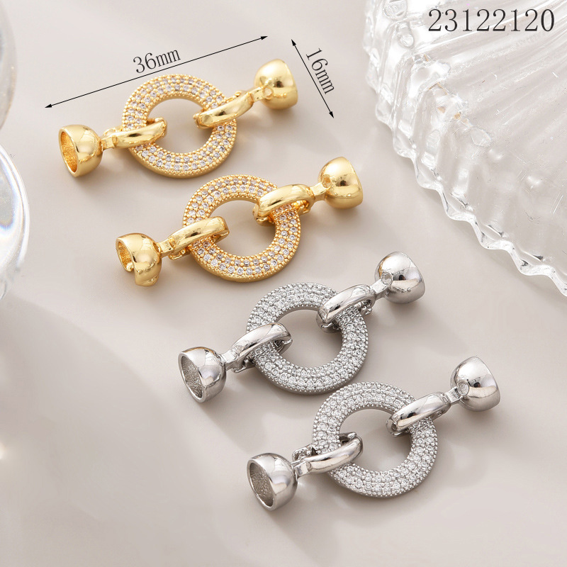 Pearl necklace buckle full zirconium round buckle manual closing buckle connection buckle female buckle sweater chain diy accessories