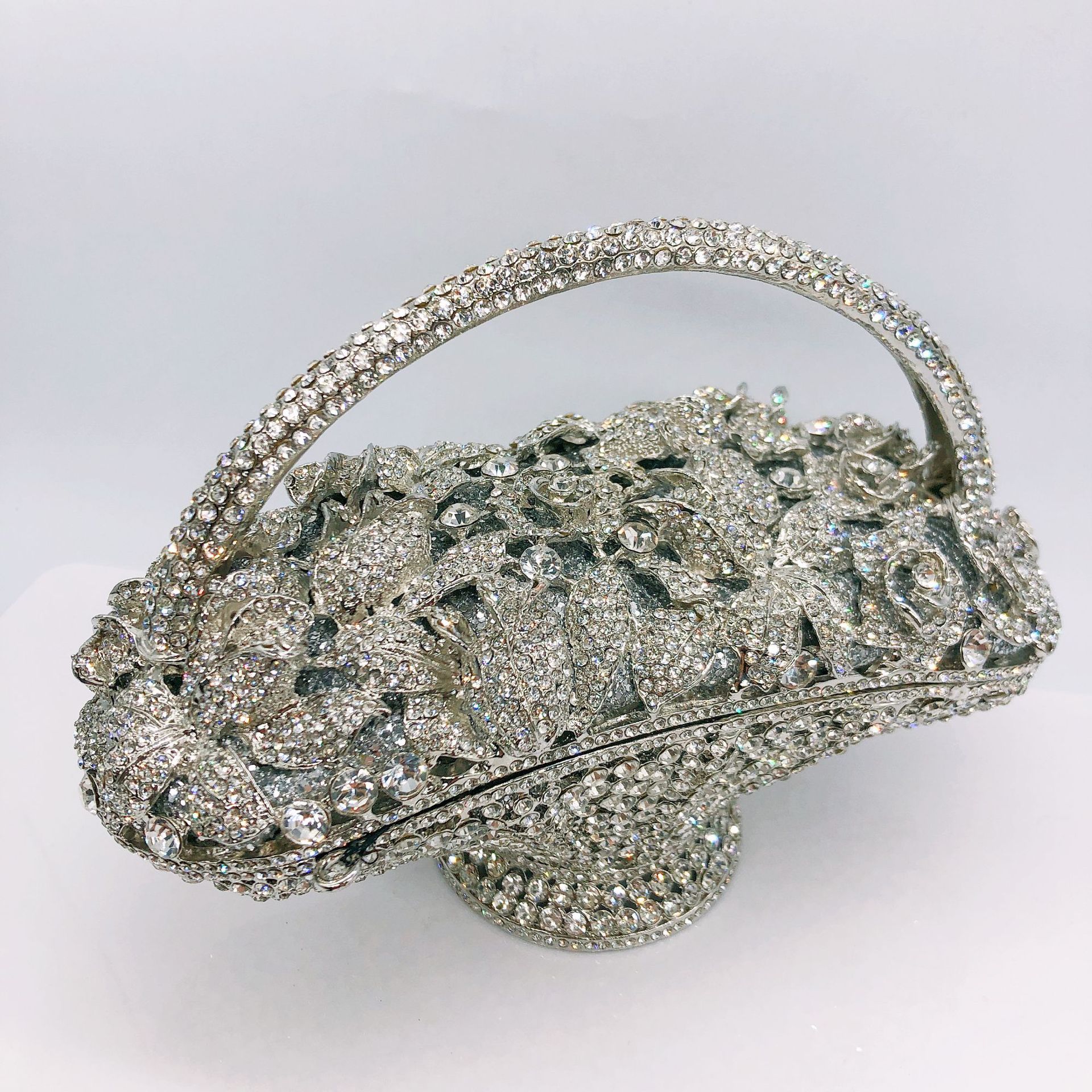 Túi clutch nữ đính kim cương giả hình giỏ hoa, xách tay dự tiệc, đeo chéo một bên vai — 1 # màu hồng, 2 # vàng trắng, 3 # màu bạc, 4 # Champagne chi tiết 16