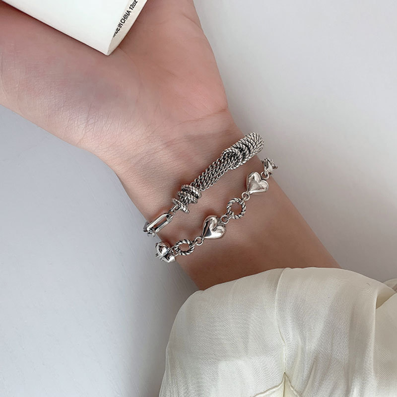 Retro heart circle stitching bracelet female niche design braided chain heartshaped braceletpicture10