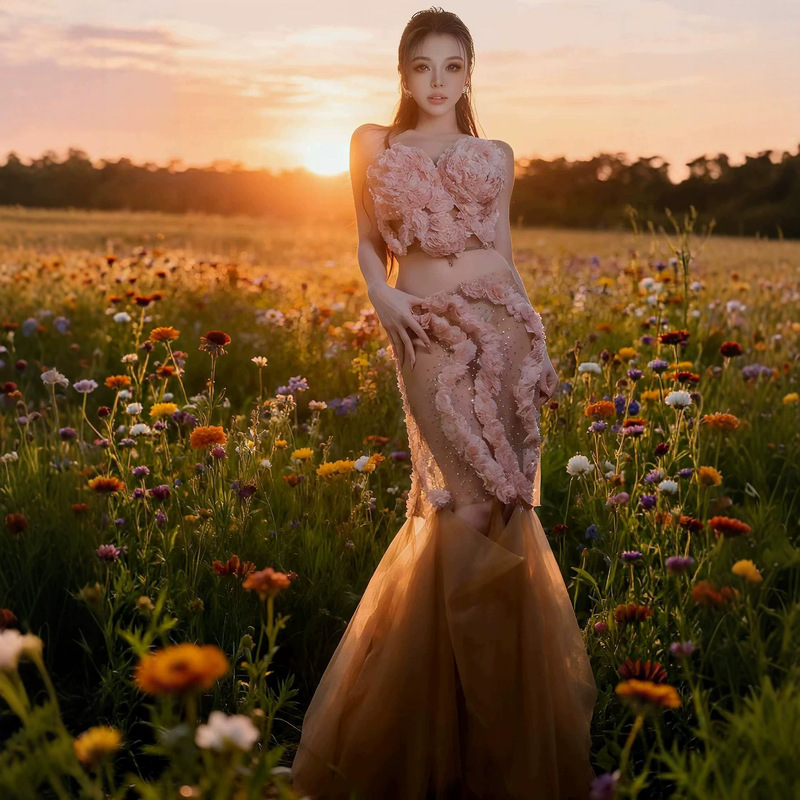 New Diamond Fairy Flower Diamond Long Dress Set Nightclub Bar Dance Celebrity Birthday Party Dress Stage Outfit
