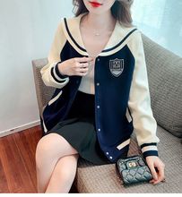 海军领撞色棒球服卫衣外套女2023秋冬新款感时尚宽松开衫ins上衣