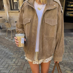 仿鹿皮绒机车飞行员夹克外套女2025秋款美式辣妹宽松休闲夹克上衣