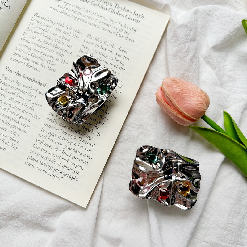 Metal Stand - Crinkled Colored Stones - Silver