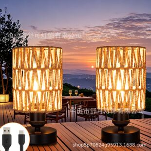 Amazon American Imitation Hemp Rope Hand-Woven Table Lamp B&B Restaurant Hotel Inn Bedroom Rechargeable Table Lamp
