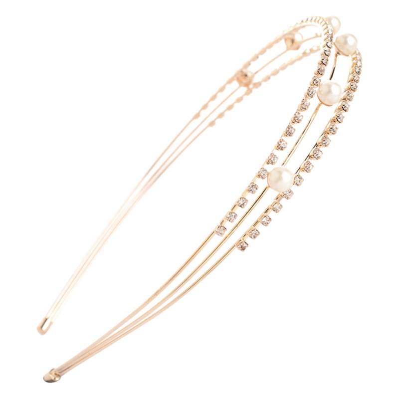 Exquisito estilo coreano accesorios para el cabello 3-capa rhinestone perla diadema diamante incrustado dulce nupcial diadema venta al por mayor de fábrica