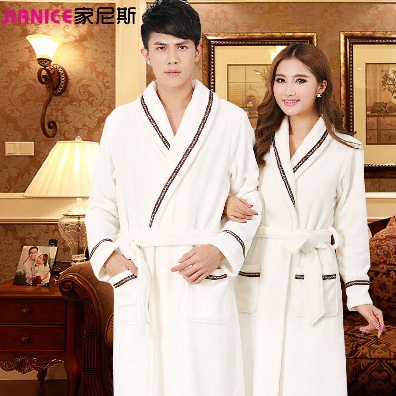 Flannel men's nightgown women's couple's pajamas autumn and winter coral fleece bathrobe thick sexy long nightgown