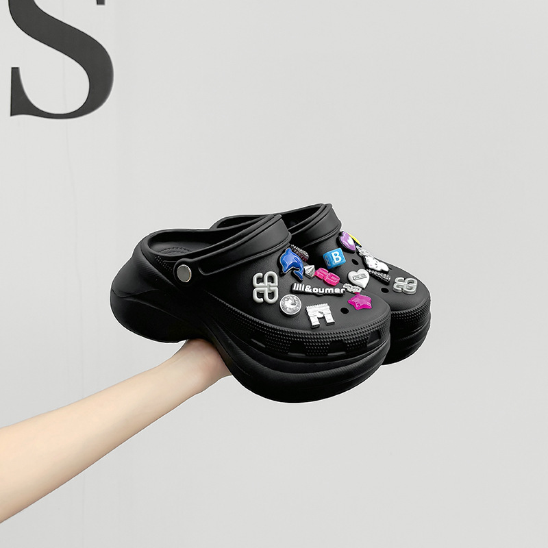 Thick-Soled Girly Heart Accessories Clogs for Women Summer Korean Style Ins Trendy Outdoor Soft-Soled Paris Mule Slippers