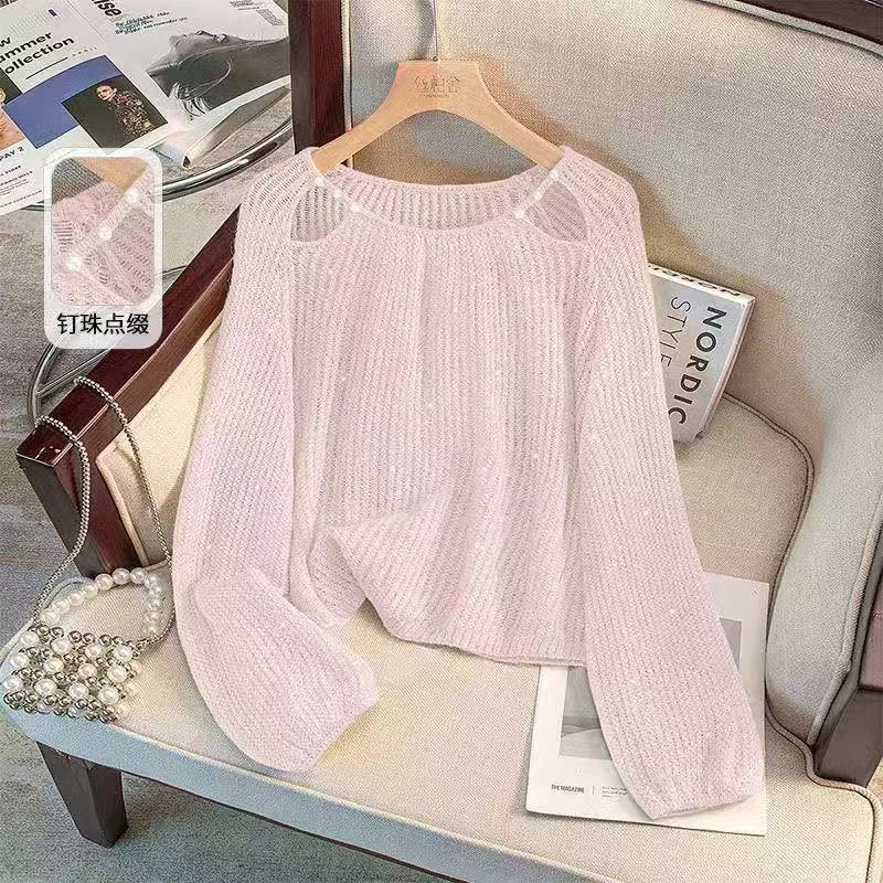 2025 primavera nueva ropa de mujer estilo coreano suelto dulce suéter de lentejuelas hueco reducción de edad diseño de todo fósforo sentido superior image 7