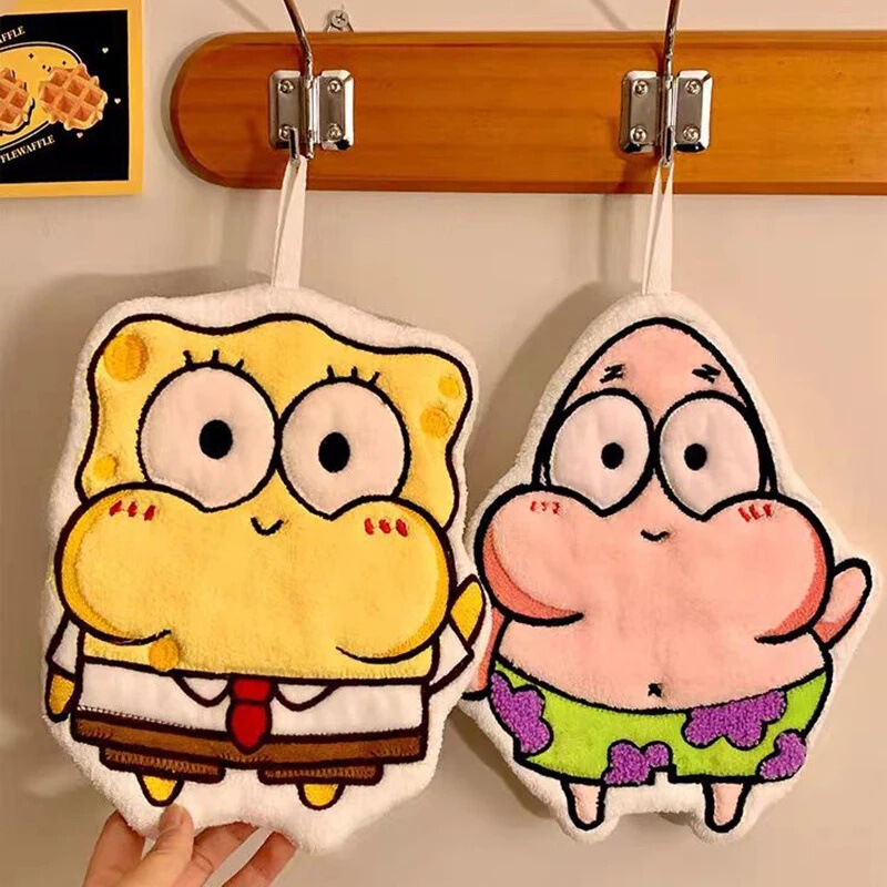Spongebob Squarepants Kitchen Hand Towel, Cute Hanging Towel, Thickened with Fleece, Absorbent, Dirt-Resistant, Hanging Towel, Square Towel P
