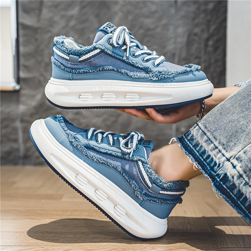 Washed denim sneaker boys Hong Kong style trendy platform casual sneakers breathable clunky sneakers ins trendy men's shoes