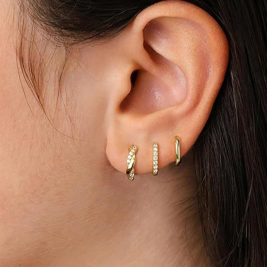 Orecchini a cerchio con diamanti per donna set 3 pezzi gioielli_voghion.com