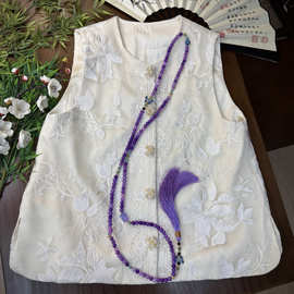 优雅桑蚕丝重工刺绣马甲文艺南油2025夏季款新中式国风勾勒花叶轮