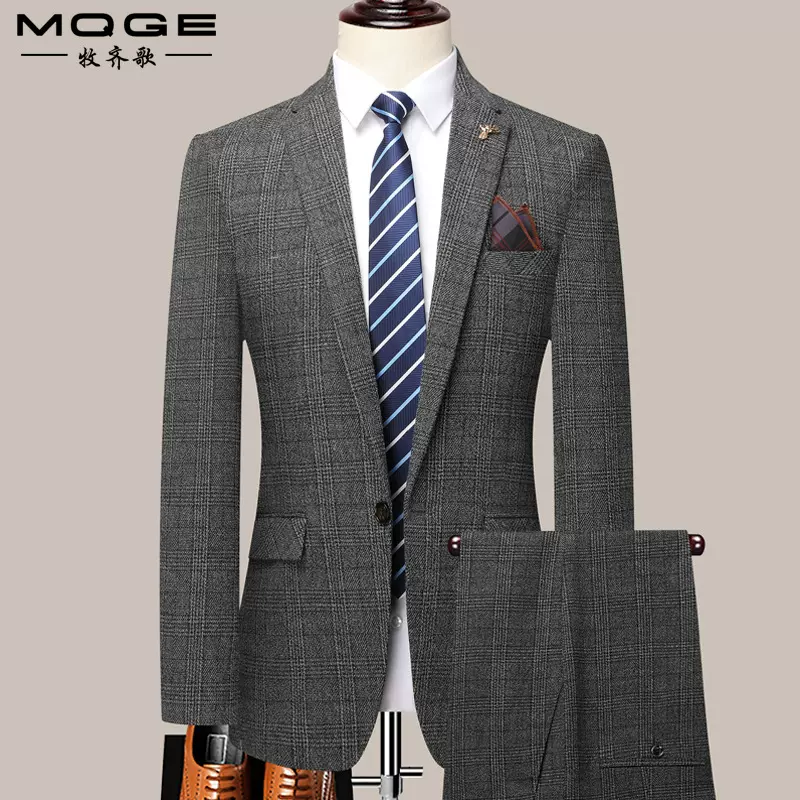 批发西服套装男士三件套修身韩版结婚礼服商务休闲帅气格子西装男