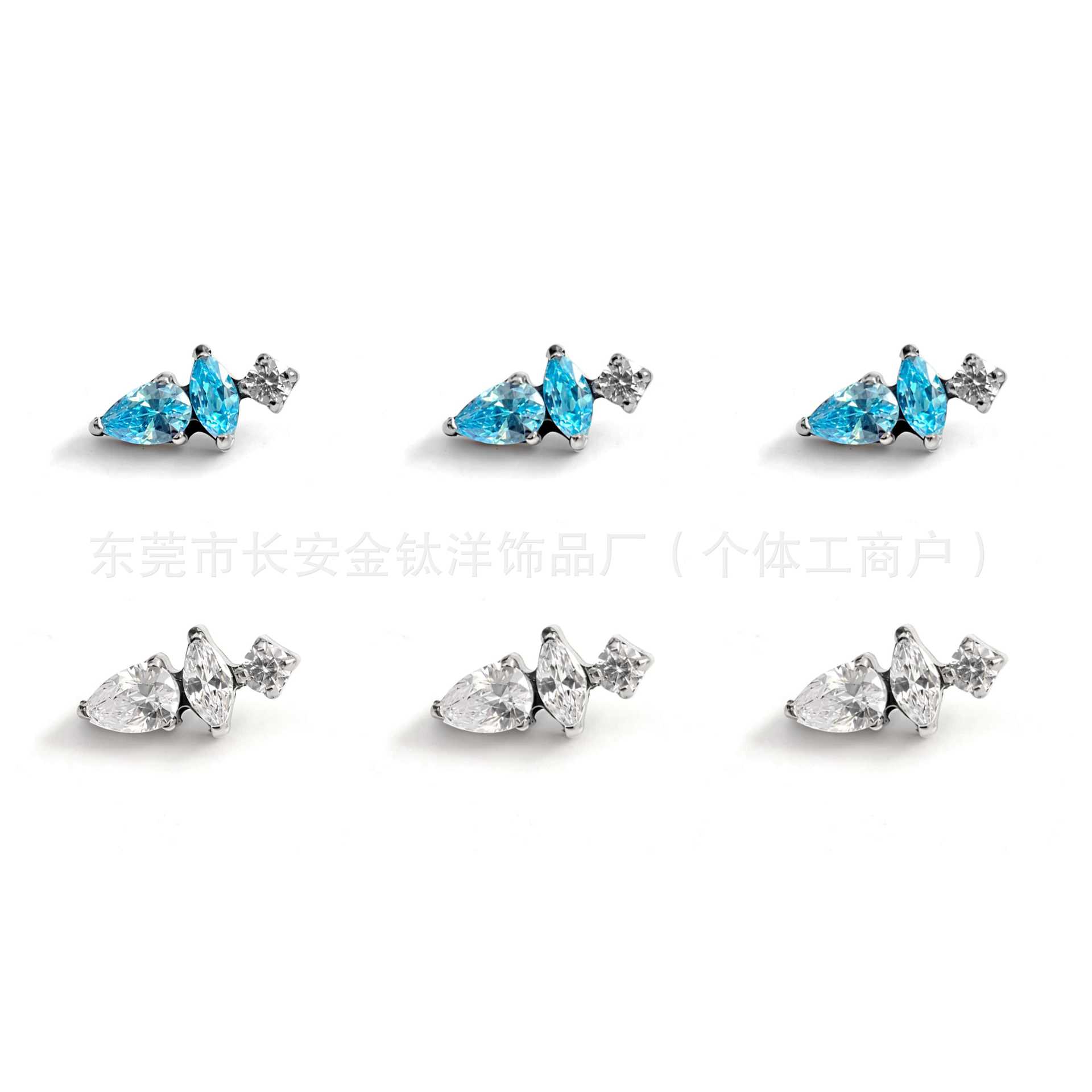 F136 Titanium Irregular Radish-Shaped Ear Studs Zircon Nose Studs Ear Canal Studs Cartilage Studs G23 Titanium Alloy Piercing Jewelry detail image 8