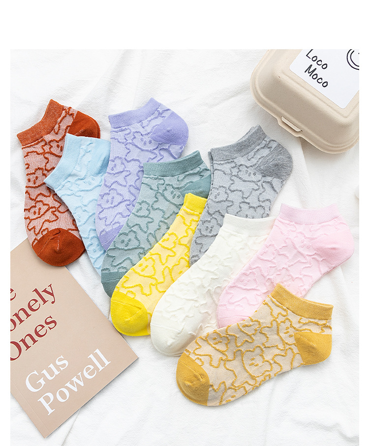 multicolor cartoon bear combed cotton short women s socks 5-pairs NSASW74700