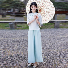 夏季新款民国风少女立领旗袍上衣中国风棉麻中式盘扣唐装茶艺服女