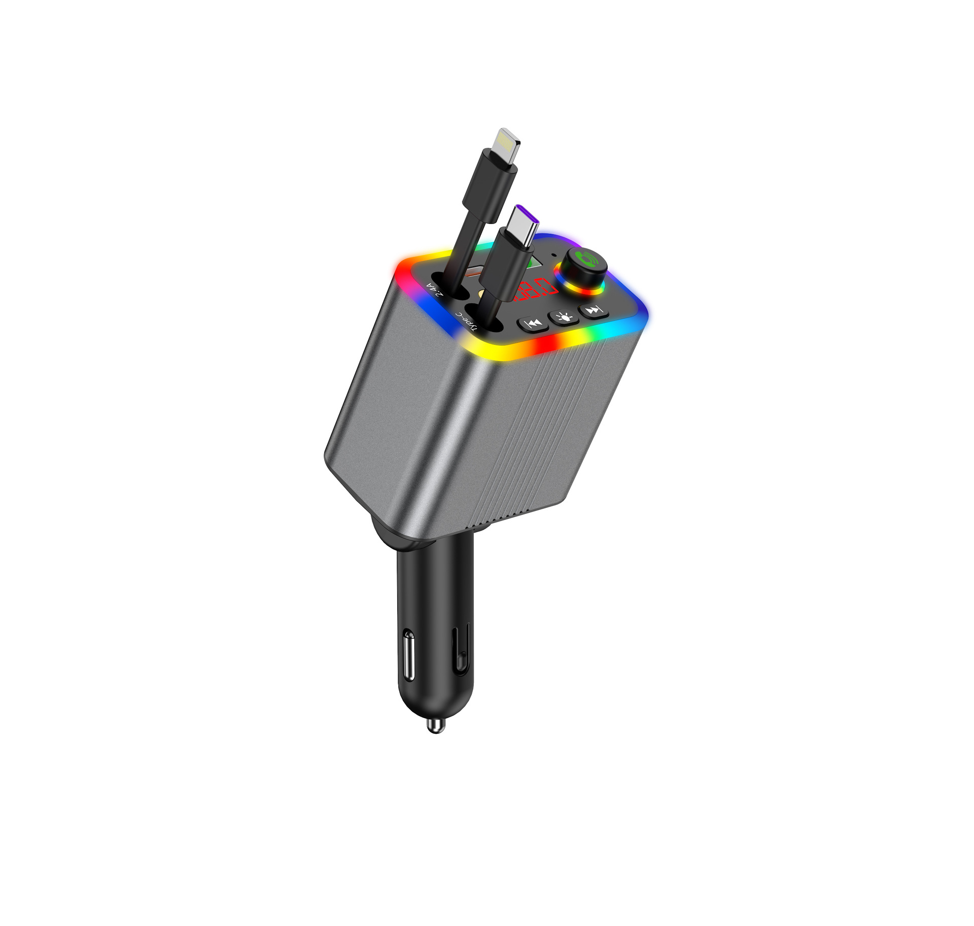 R4R6 Car Bluetooth MP3 Player comes with a retractable cable and supports fast charging for mobile phones, 2026 new model, foreign trade supply