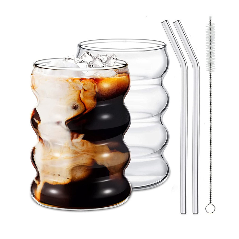 Single Layer Corrugated Glass Suction Tube Cup Set Coffee Cup ins Milk Cup Colorful Spiral Caterpillar Cup Ring Cup