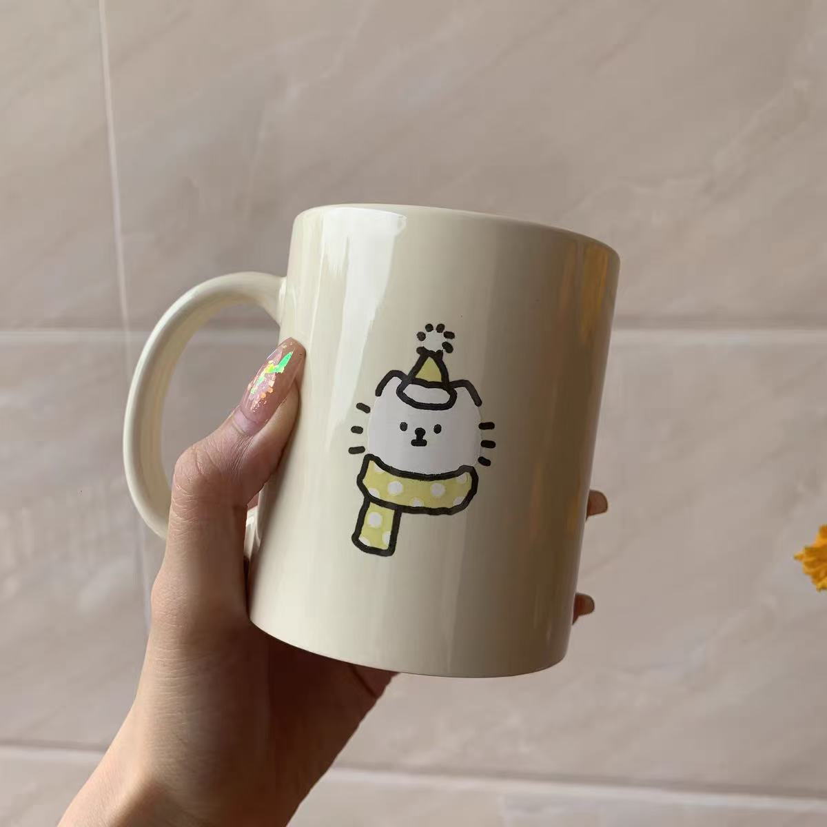 Color-Glazed Colorful Mugs with Printed Patterns, Coffee Cups with Custom Logos, Simple Ceramic Cups, Drinking Cups, Creative Gifts
