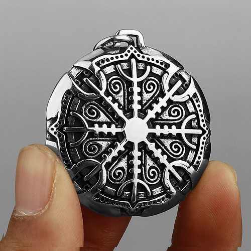 Viking Odin Logo Compass Titanium Steel Pendant European and American Style Men's Fashion Personalized Stainless Steel Pendant Necklace