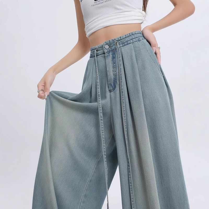 Light Blue Tencel Jeans for Women, Summer 2026, Thin, Drapey Flared Pants, Wide-Leg, Loose, Versatile Casual Pants for Women Light Blue Tencel Jeans for Women, Summer 2026, Thin, Drapey Flared Pants, Wide-Leg, Loose, Versatile Casual Pants for Women