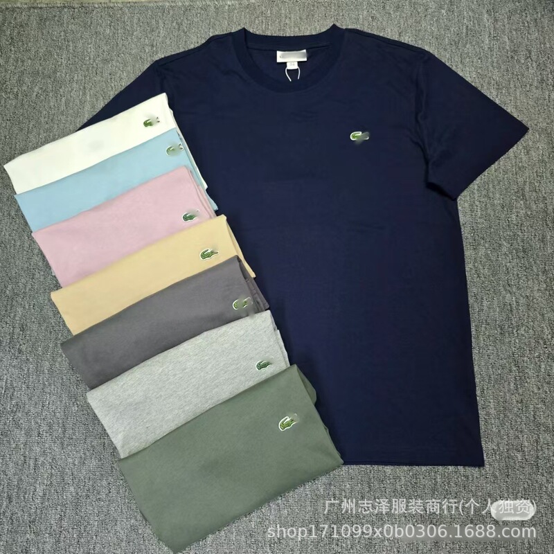 New Foreign Trade Crocodile Small Logo Embroidery Women's Round Neck Short-Sleeve Pure Cotton Casual Men's Sweatshirt Versatile Base Shirt T-Shirt Trendy New Foreign Trade Crocodile Small Logo Embroidery Women's Round Neck Short-Sleeve Pure Cotton Casual Men's Sweatshirt Versatile Base Shirt T-Shirt Trendy