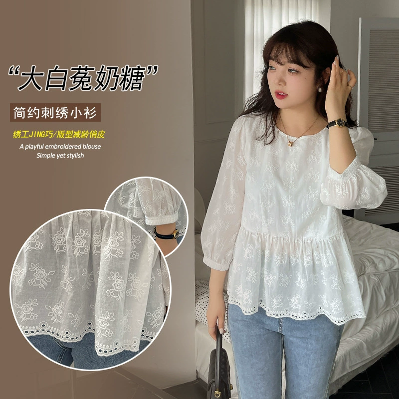 Женская милая рубашка с вышивкой больших размеров W892 Xuanchen, новая осенняя ароматная куртка для полных девушек, 200 кг, для уменьшения возраста
