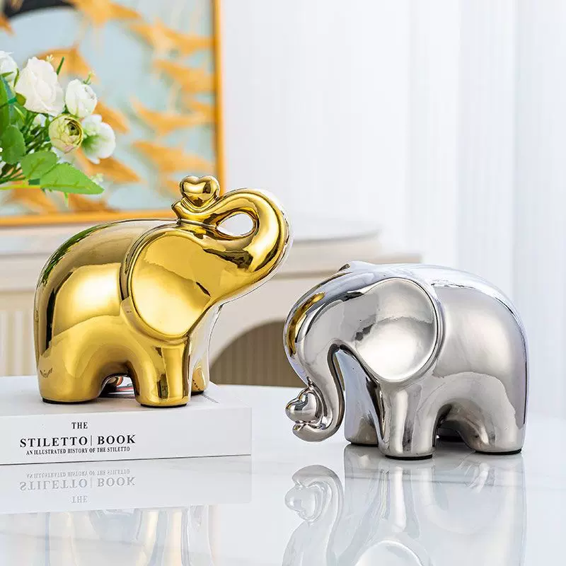 简约玄关家居摆件小对象电视柜装饰品桌面摆件电镀摆件陶瓷大象